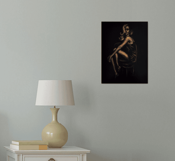 Beautiful Woman Portrait Monochrome Art Romantic Black Gold Artwork