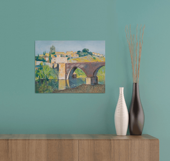 Sunlit Toledo's Town Bridge