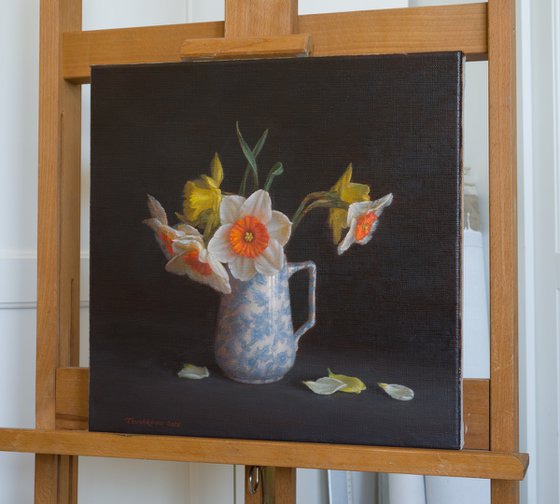Daffodils in a milk jug