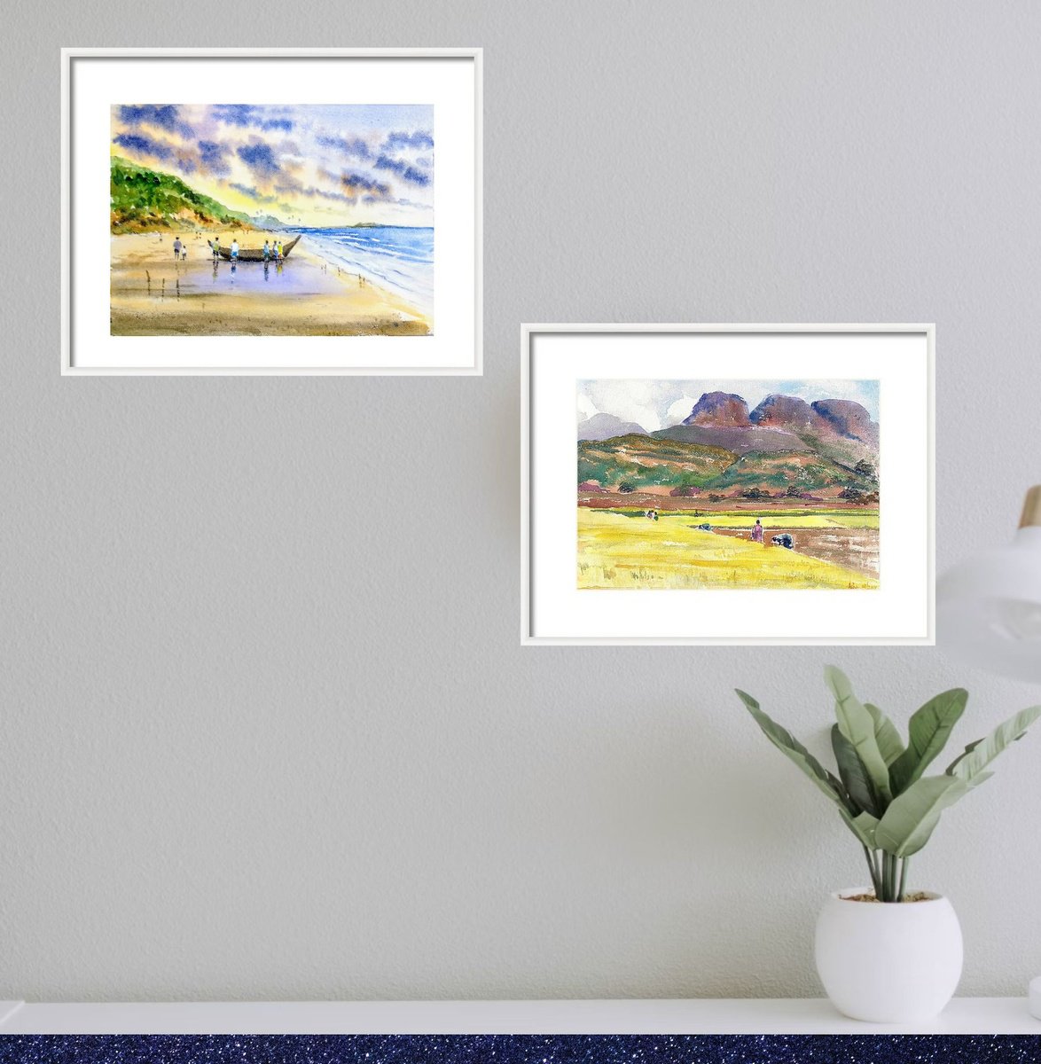 Impressionistic Portrait Watercolour By Asha Shenoy, 11 X 8, Indian Fishermen And Farmers, Original Artwork