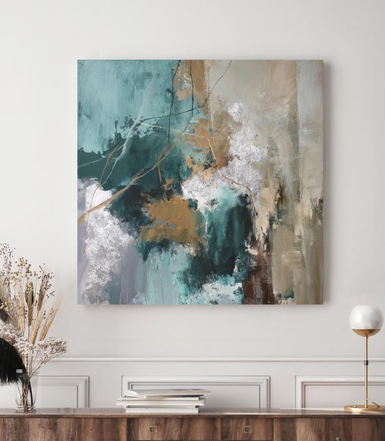 "Green Hill 2" Abstract emerald brown art