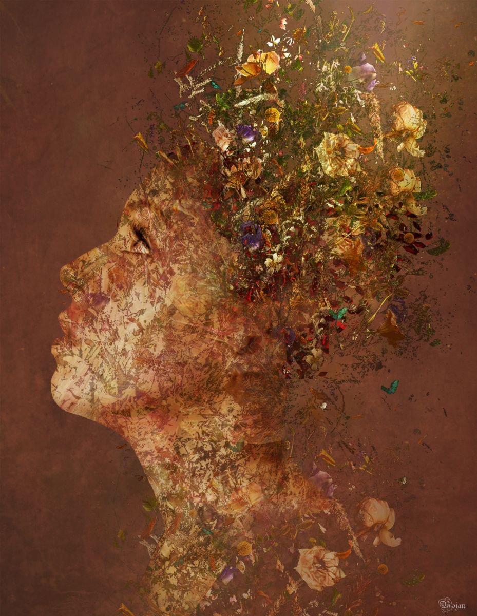 Illustrative Portrait Photograph By Bojan Jevtic, 28 X 37, Flower Power, Original Artwork