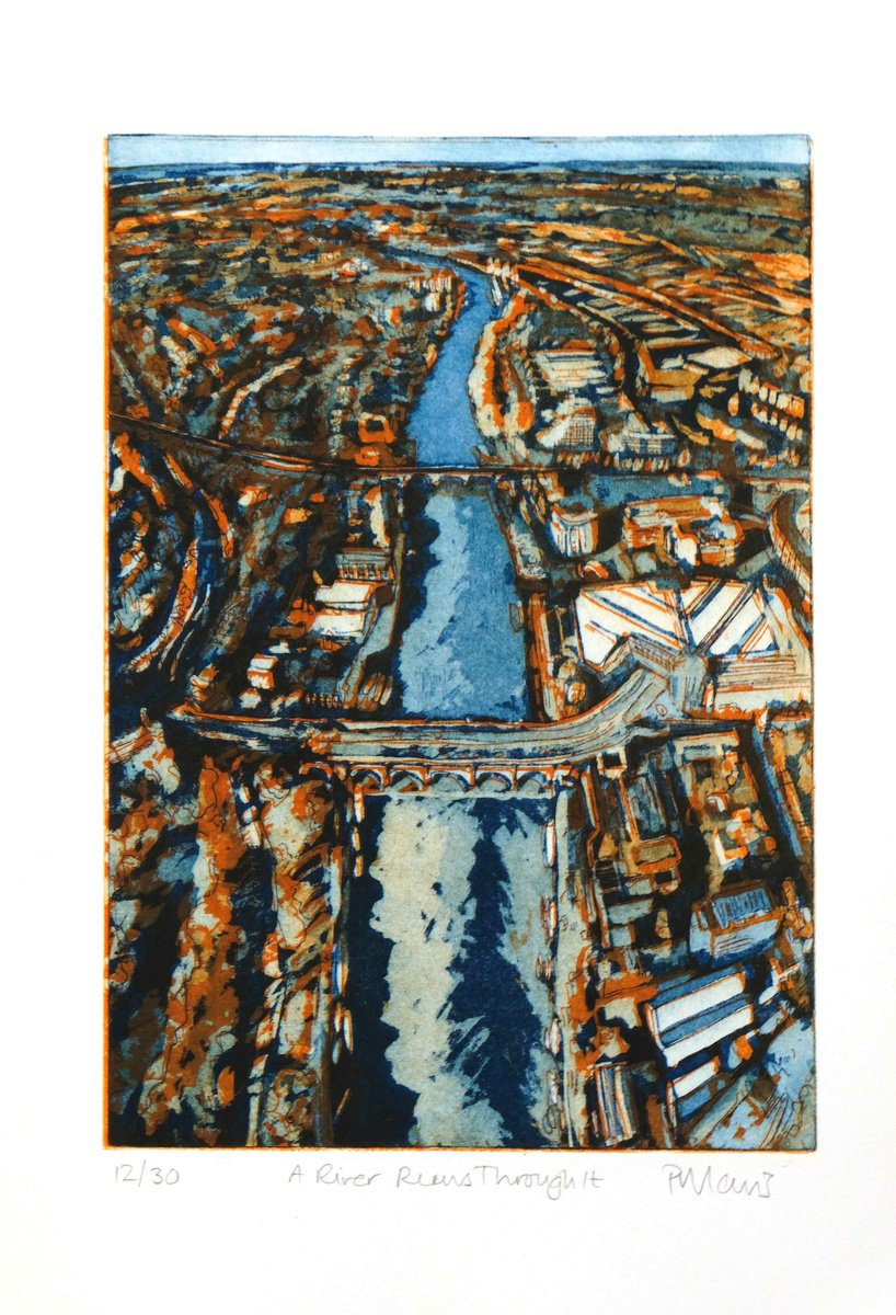 Impressionistic Landscape Etchings & Engravings By Peg Morris, 11 X 15", A River Runs Through It, Original Artwork