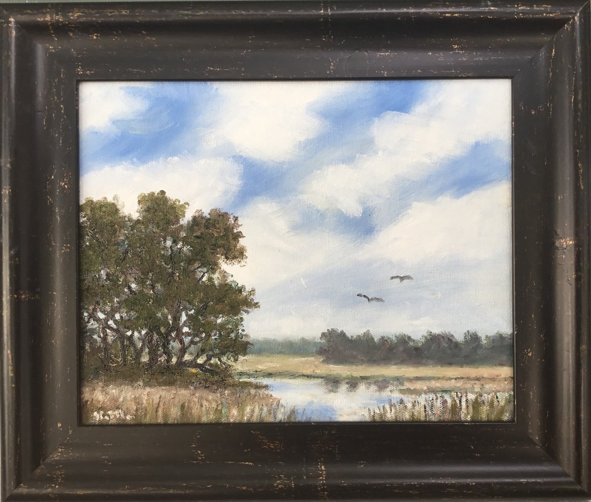 Impressionistic Landscape Oil Painting By Kathleen Mcdermott, 13 X 11", Sunny Marsh, Original Artwork