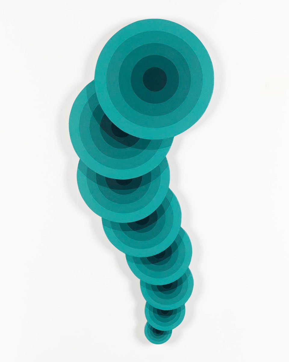 Geometric Abstract Acrylic Painting By George Koutsouris, 14 X 31, Vortex In Phthalo Green, Original Artwork