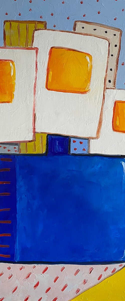 Egg flowers in blue vase by Ta Byrne