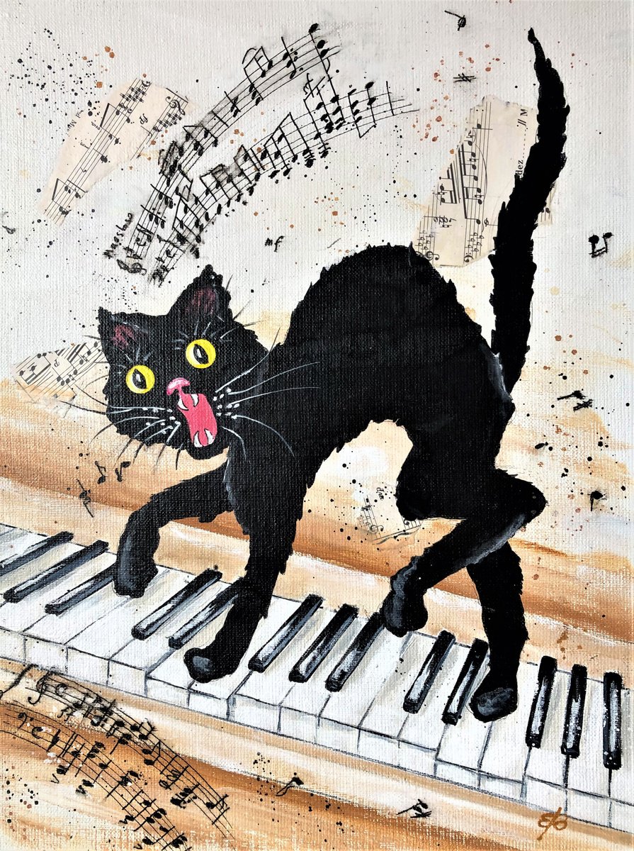 Photorealistic Still Life Acrylic Painting By Lena Smirnova, 13 X 17", Black Cat, Original Artwork