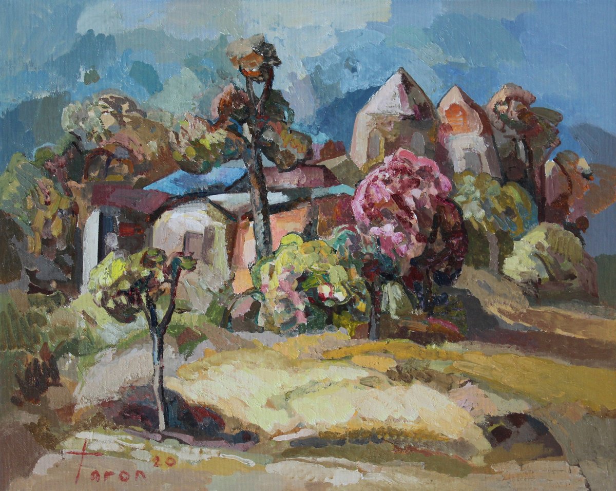 Abstract Landscape Oil Painting By Taron Khachatryan, 20 X 16", Landscape, Original Artwork