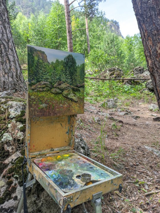 Ancient Stones - forest landscape painting