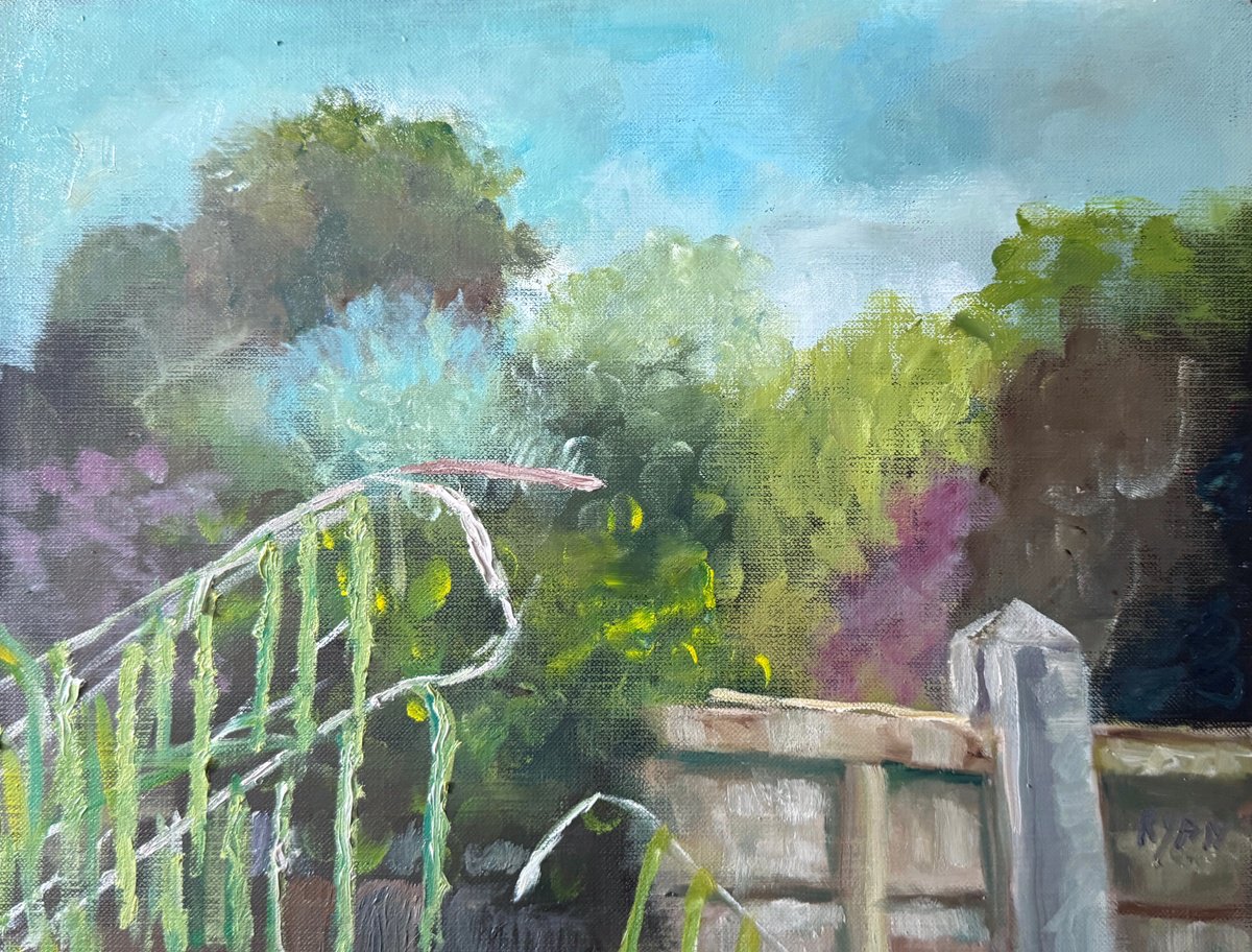 Impressionistic Landscape Oil Painting By Ryan Louder, 12 X 9", Over The Fence To Hampstead..., Original Artwork