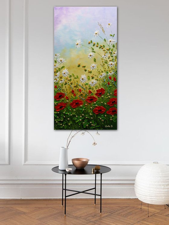 Alabama Meadows - Wildflowers Painting, Daisy, Poppy, Impasto Flowers