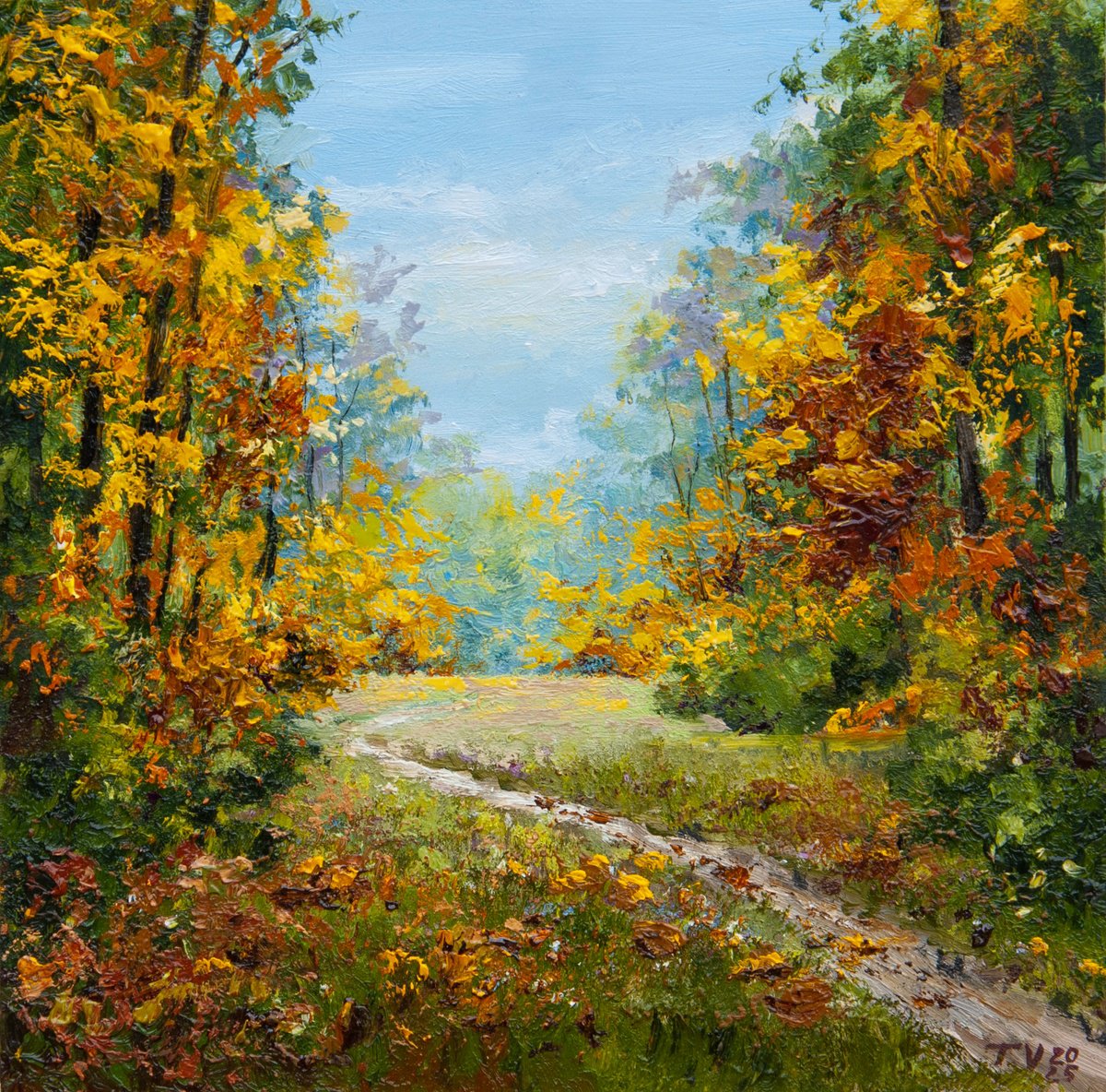 Impressionistic Landscape Oil Painting By Tetiana Vysochynska, 8 X 8", Autumn Forest., Original Artwork