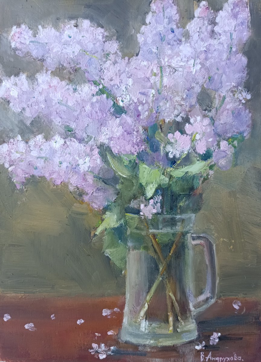 Impressionistic Still Life Oil Painting By Valentina Andrukhova, 10 X 14", Lilac, Original Artwork