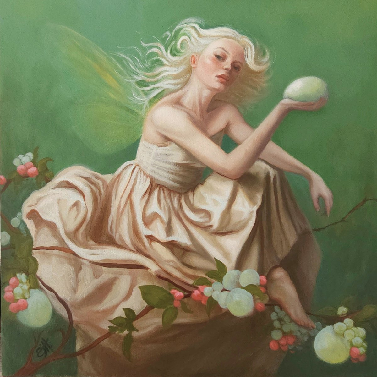 Photorealistic Portrait Oil Painting By Ellisa Hague, 12 X 12, Snowberry, Original Artwork