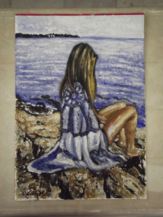 SITTING ON THE BEACH - Seascape view - 29.5x42 cm