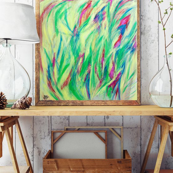 Contemporary Art, Original Modern Art, Flowers Abstract Painting, Wall Art Painting,  Landscape Painting, Art Sale, Green Abstract Painting