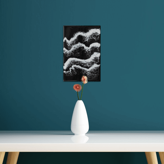 Deep deep water - original resin artwork, black and white seascape