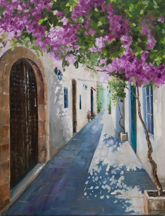 Greece. Mediterranean landscape. Oil painting. Original art. 20 x 26in.
