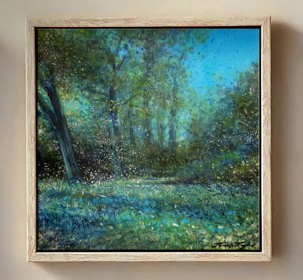 Sapphire Solitude - Framed Original Oil Painting On Linen By Jennifer Taylor by Jennifer Taylor