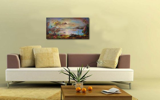 Along the river, oil painting on canvas, seascape paintings, free shipping, landscape