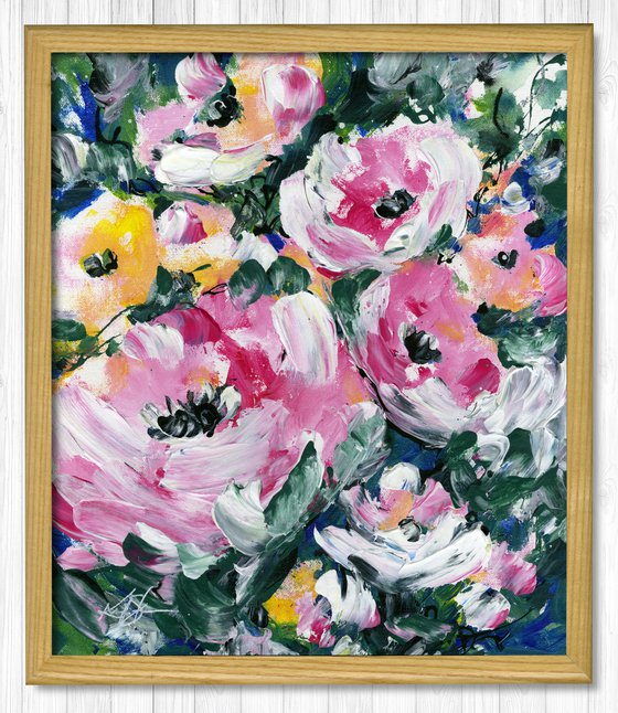 Blooms Of Pink - Framed Floral Painting by Kathy Morton Stanion