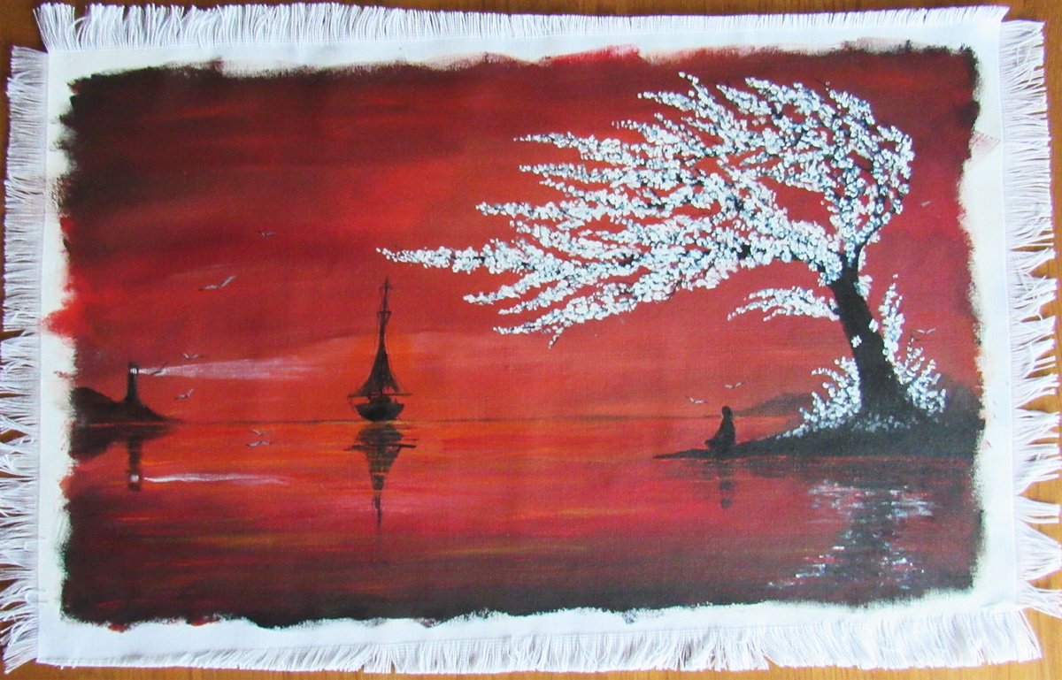 Impressionistic Landscape Acrylic Painting By William F. Adams, 32 X 21", Finding Peace On The Bay Of Tranquility, Artfinder