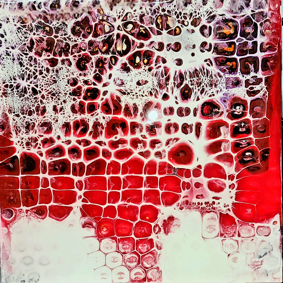 Organic Abstract Painting By Jane Biven, 8 X 8, Red Flags, Original Artwork