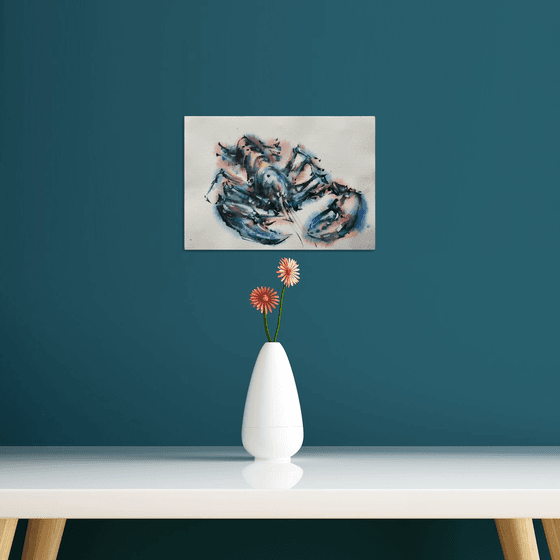 Blue Lobster. Original art, gift, one of a kind, handmade painting.