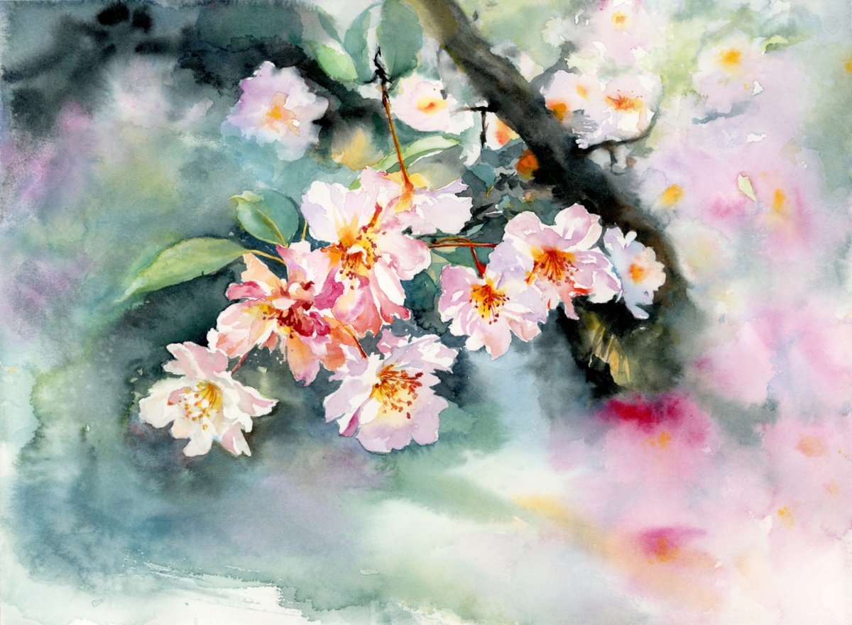 Expressive Still Life Watercolour By Cecilia Xiao, 15 X 11, Spring Is Here, Original Artwork
