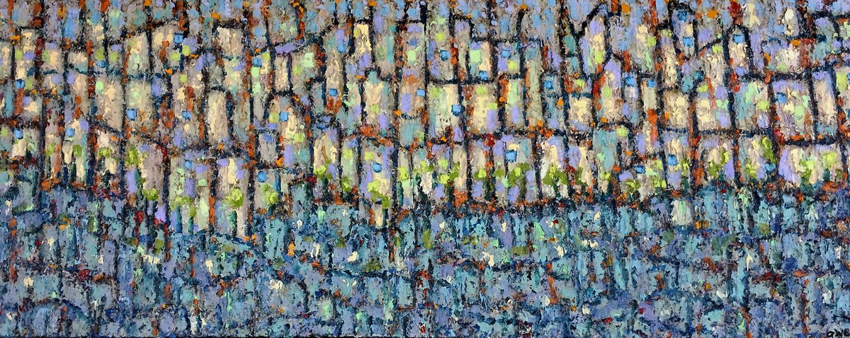 Impressionistic Cityscapes Oil Painting By Ann Parks Mccray, 40 X 16, Port City, Original Artwork