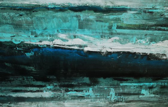 Teal Blue Ocean 48x48" Oil Acrylic by Bo Kravchenko