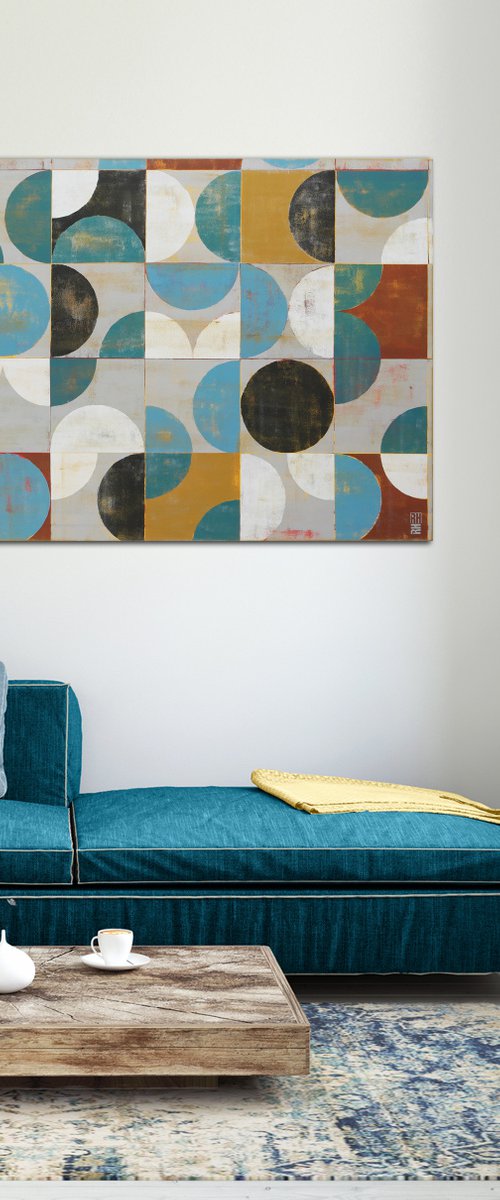 Traffic Square Blue - Landscape - Vintage Style Painting - 140x90 cm - Ronald Hunter 1N by Ronald Hunter