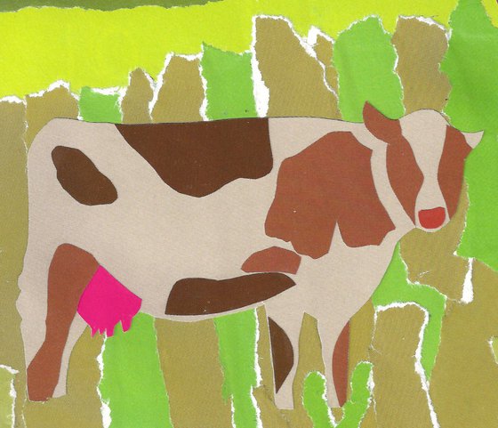 Cows and the River Original Hand Cut Collage