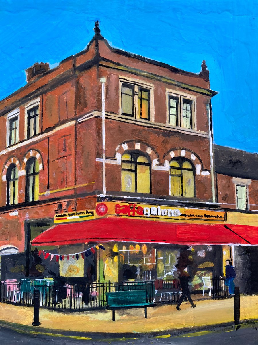 Photorealistic Cityscapes Acrylic Painting By Andrew Reid Wildman, 10 X 12, An English Icecream Parlour In The Afternoon, Artfinder