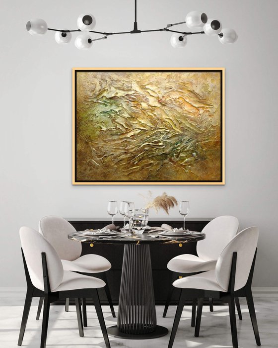 FELICITY. Large Abstract  XXL Gold Textured 3D Painting