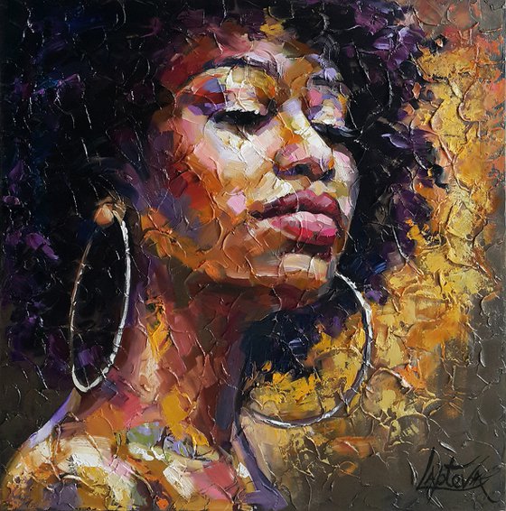 Painting portrait of a black woman - Сourage - portrait african woman