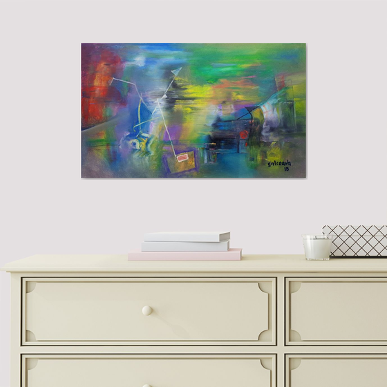 Before Sunset, Abstract Landscape, Oil Canvas, Modern painting, Rainbow tones,  Cozy House decor