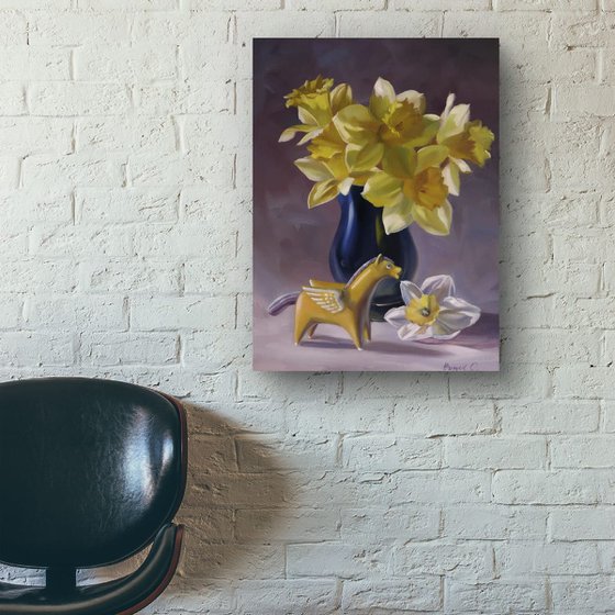 "Yellow Pegasus and Flowers"