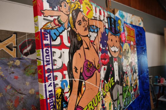 Monopoly Bankers Gold 160cm x 100cm Monopoly Man Textured Urban Pop Art