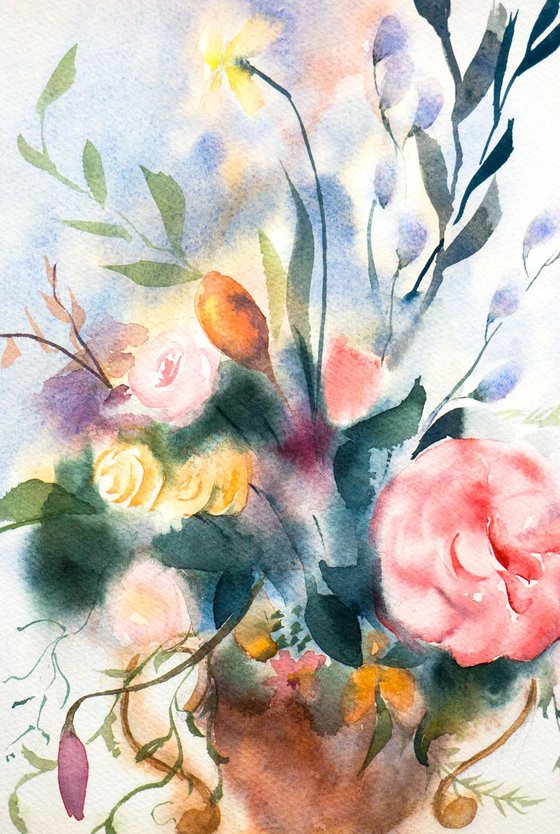 Bouquet of Flowers Original watercolor painting