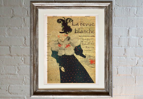 La Revue blanche 1895 - Collage Art Print on Large Real English Dictionary Vintage Book Page