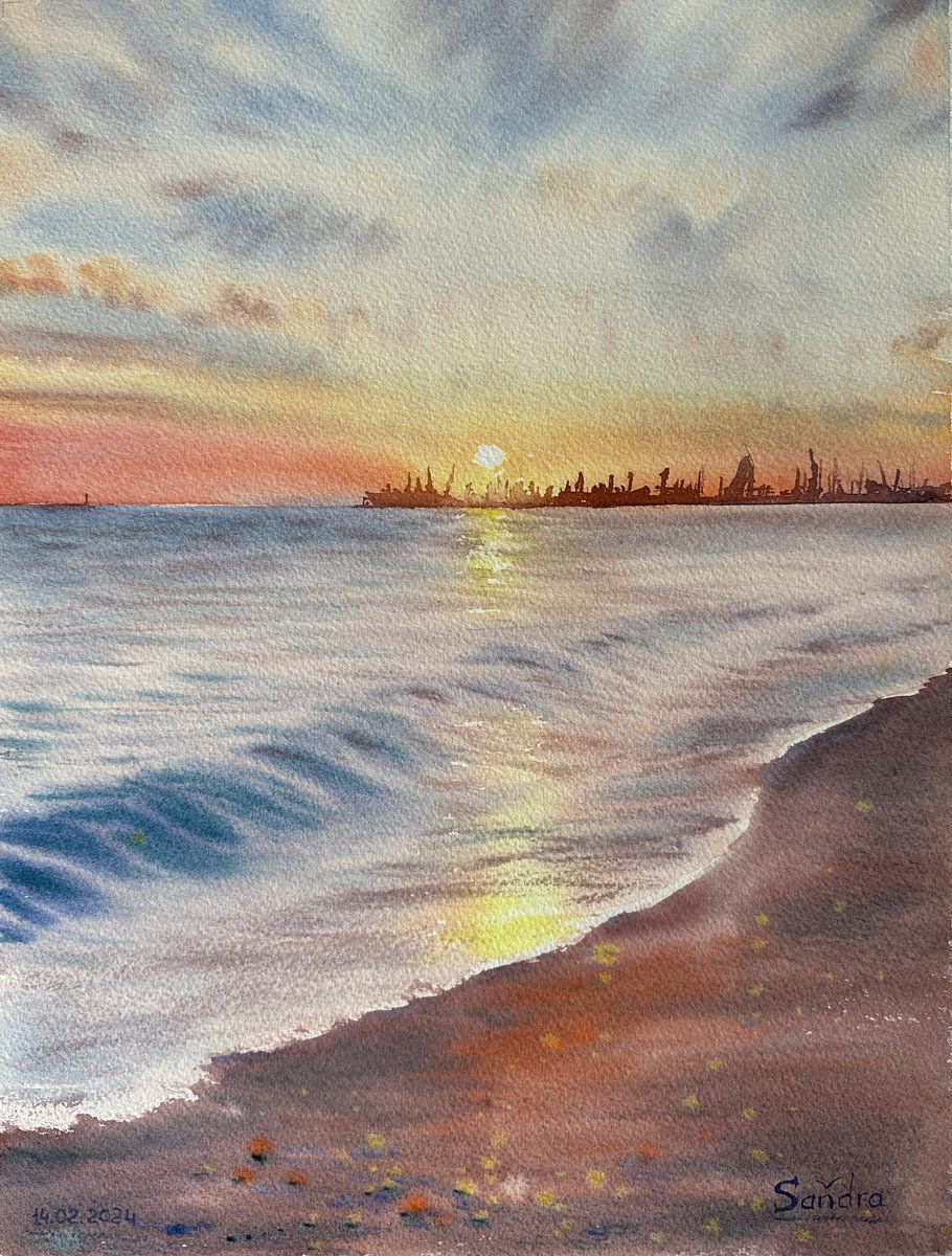 Photorealistic Watercolour , Berdyansk Sunsets Are Dearest By Oleksandra Padushyna, 11 X 15, Artwork For Sale On Artfinder