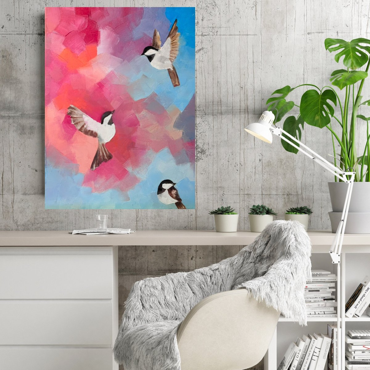 Abstract blooming garden with birds by Olha Gitman