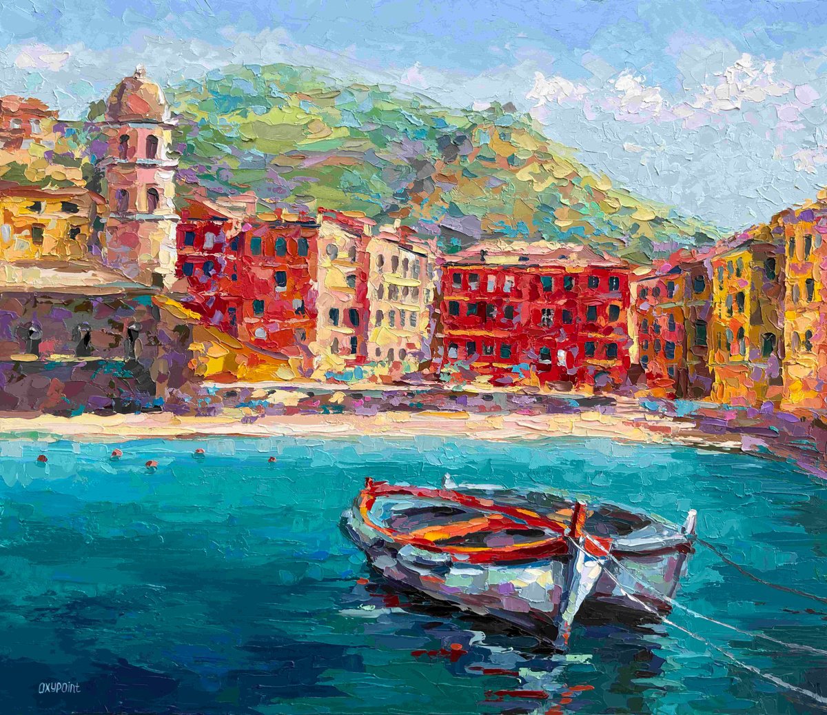 Impressionistic Landscape Oil Painting By Oxypoint, 28 X 24", Cinque Terre. Italian Riviera, Original Artwork
