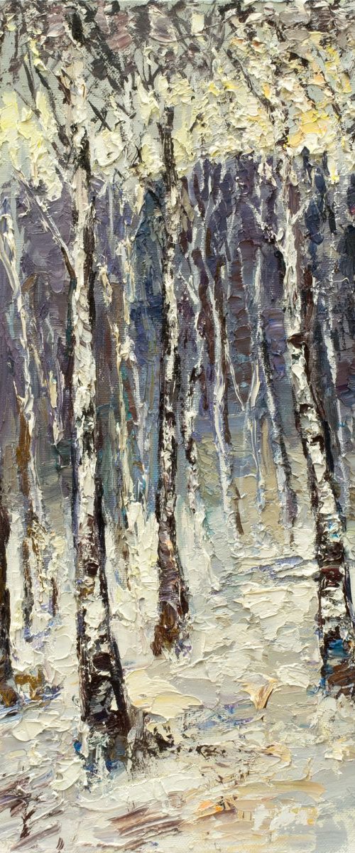 Winter Birch Trees - Forest painting by Anastasiia Valiulina