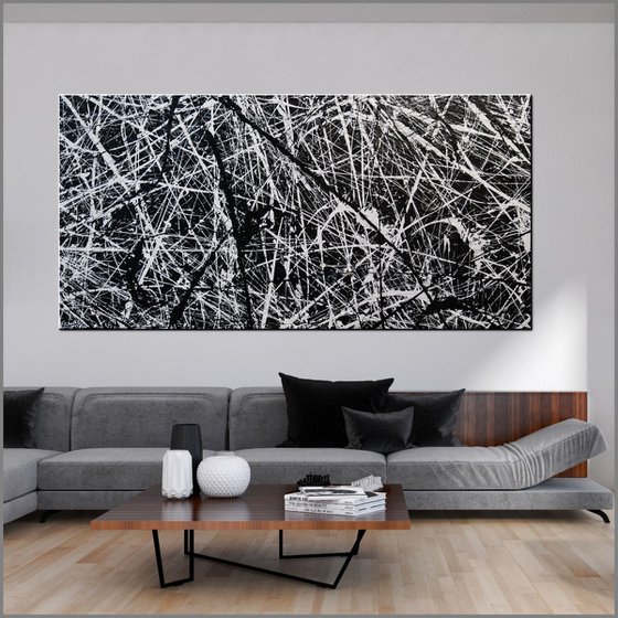 Overload 240cm x 120cm Black White Textured Abstract Art