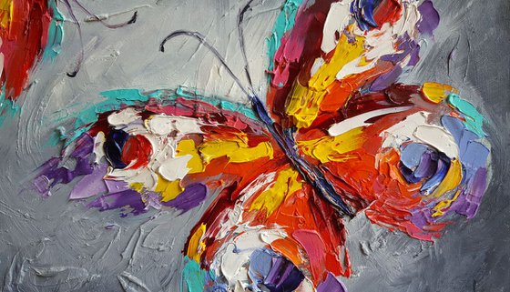 Touch - butterfly, love, insects, oil painting, butterfly oil, butterfly art, gift, art