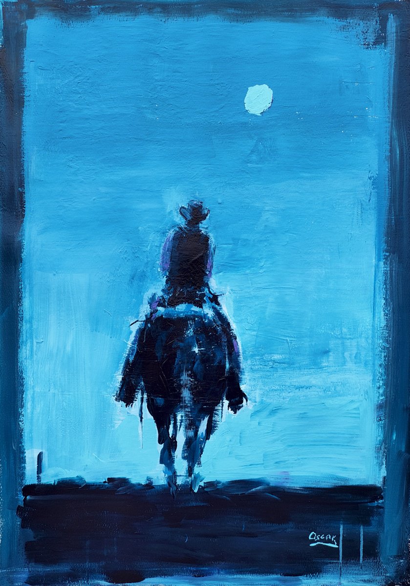 Impressionistic Portrait Acrylic Painting By Oscar Alvarez Pardo, 26 X 37", Cowboy 17, Original Artwork