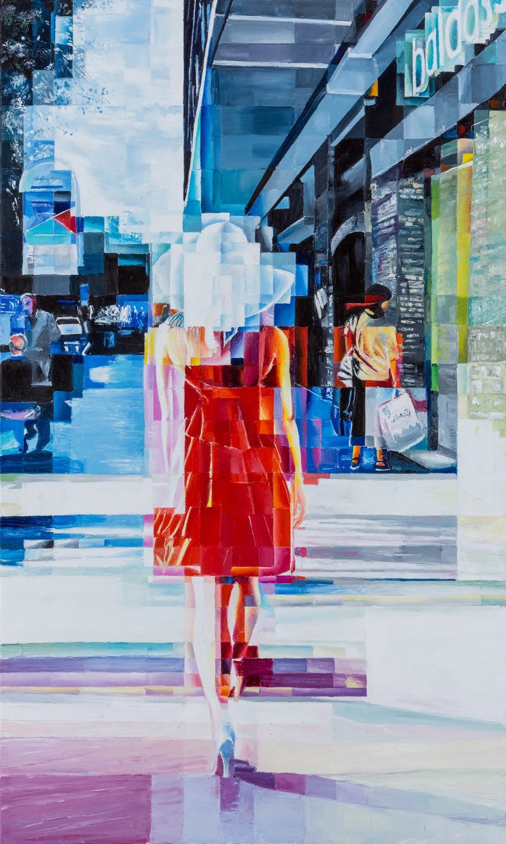 Urban And Pop Portrait Oil Painting By Assunta Cassa, 24 X 39, Urban Elegance, Original Artwork