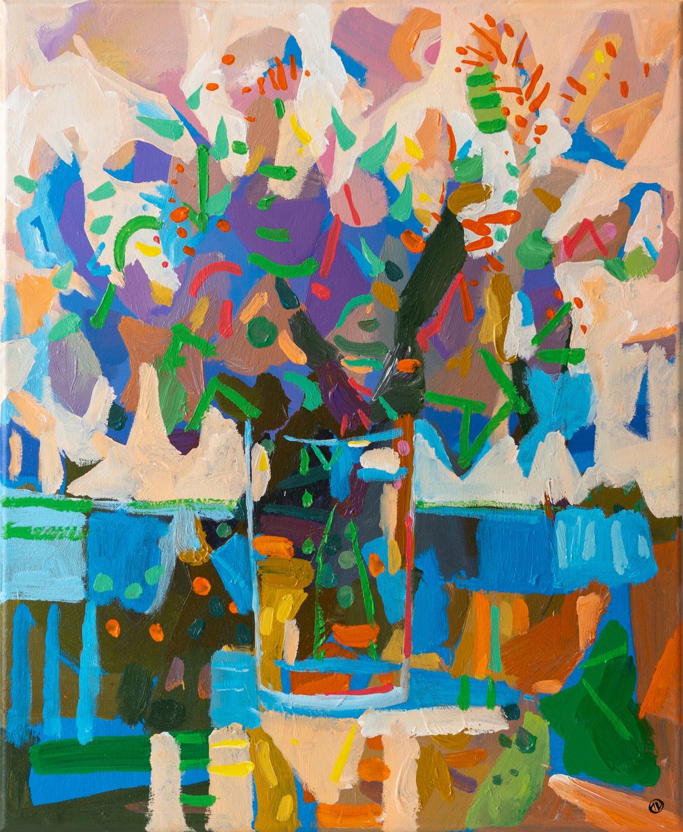 Organic Botanical Acrylic Painting By Joseph Villanueva, 20 X 24", Blooms In Brushstrokes 2 (Av Art), Original Artwork